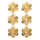 Gold Fluted Flower Diamond Earrings