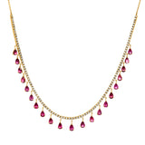 Diamond Pink Tourmaline Pear Dangle Tennis Necklace