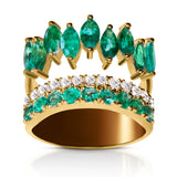 Emerald and Diamond Double Band Ring