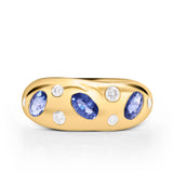 Diamond Dot and Blue Sapphire Gypsy Ring