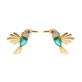 Diamond Emerald Hummingbird Earrings
