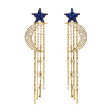 Moon Star Rain Diamond and Blue Sapphire Earrings