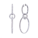 White Gold 3 Hoop Double Diamond Row Earrings