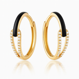 Black Enamel Diamond Hoop Earrings