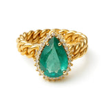 Pear Emerald Diamond Cuban Link Ring