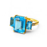 Three Stone Blue Topaz Diamond Ring