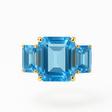 Three Stone Blue Topaz Diamond Ring