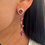 Pink Topaz Multistone Diamond Earrings