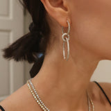 Rose Gold 3 Hoop Double Diamond Row Earrings