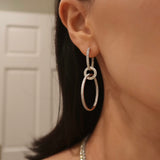 Rose Gold 3 Hoop Double Diamond Row Earrings