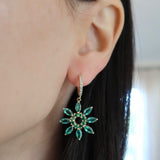 Emerald Diamond Flower Earrings