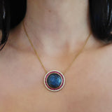 Labradorite Diamond and Ruby Bezel Necklace