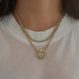 Round Fluted Diamond Puffy Heart Necklace