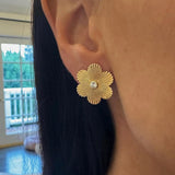 Diamond Fluted Flower Stud Earrings