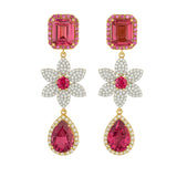 Pink Topaz Daisy Triple Drop Earrings