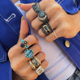 Three Stone Blue Topaz Diamond Ring