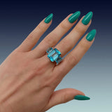 Three Stone Blue Topaz Diamond Ring