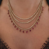 Diamond Pink Tourmaline Pear Dangle Tennis Necklace