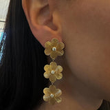 Gold Fluted Flower Diamond Earrings