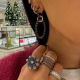 3 Hoop Blue Sapphire Diamond Earrings