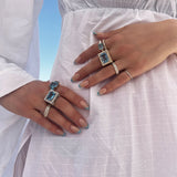 Blue Topaz East West Diamond Cocktail Ring