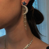 Moon Star Rain Diamond and Blue Sapphire Earrings