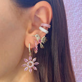 Pink Sapphire Diamond Flower Earrings
