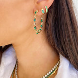 Diamond and Pear Emerald Hoop Earrings