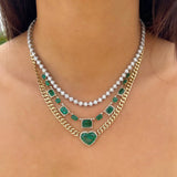 Emerald Heart Cuban Link Necklace