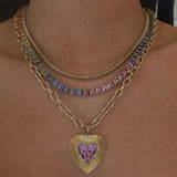 Diamond and Pink Sapphire Fluted Heart Pendant