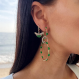 3 Hoop Dotted Emerald Diamond Earrings