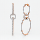 Rose Gold 3 Hoop Double Diamond Row Earrings