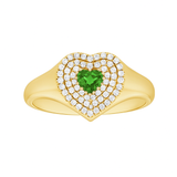 Diamond Emerald Heart Signet Ring